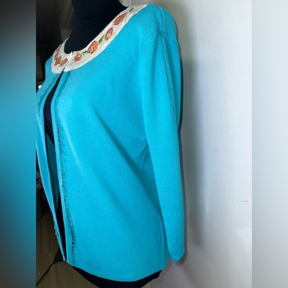 VINTAGE NWT Joseph A. Embroidered Turquoise Sweater - Picture 6 of 10